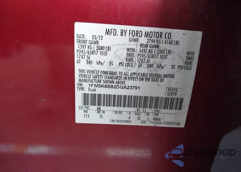 2013 Ford Explorer из США, поврежденный, VIN 1FM5K8B82DGA23791